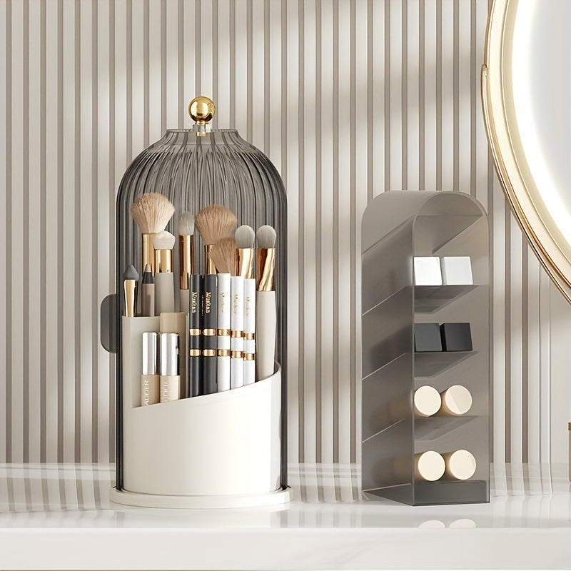 360 Rotating Clear Acrylic Makeup Brush Organizer with Dustproof Cover