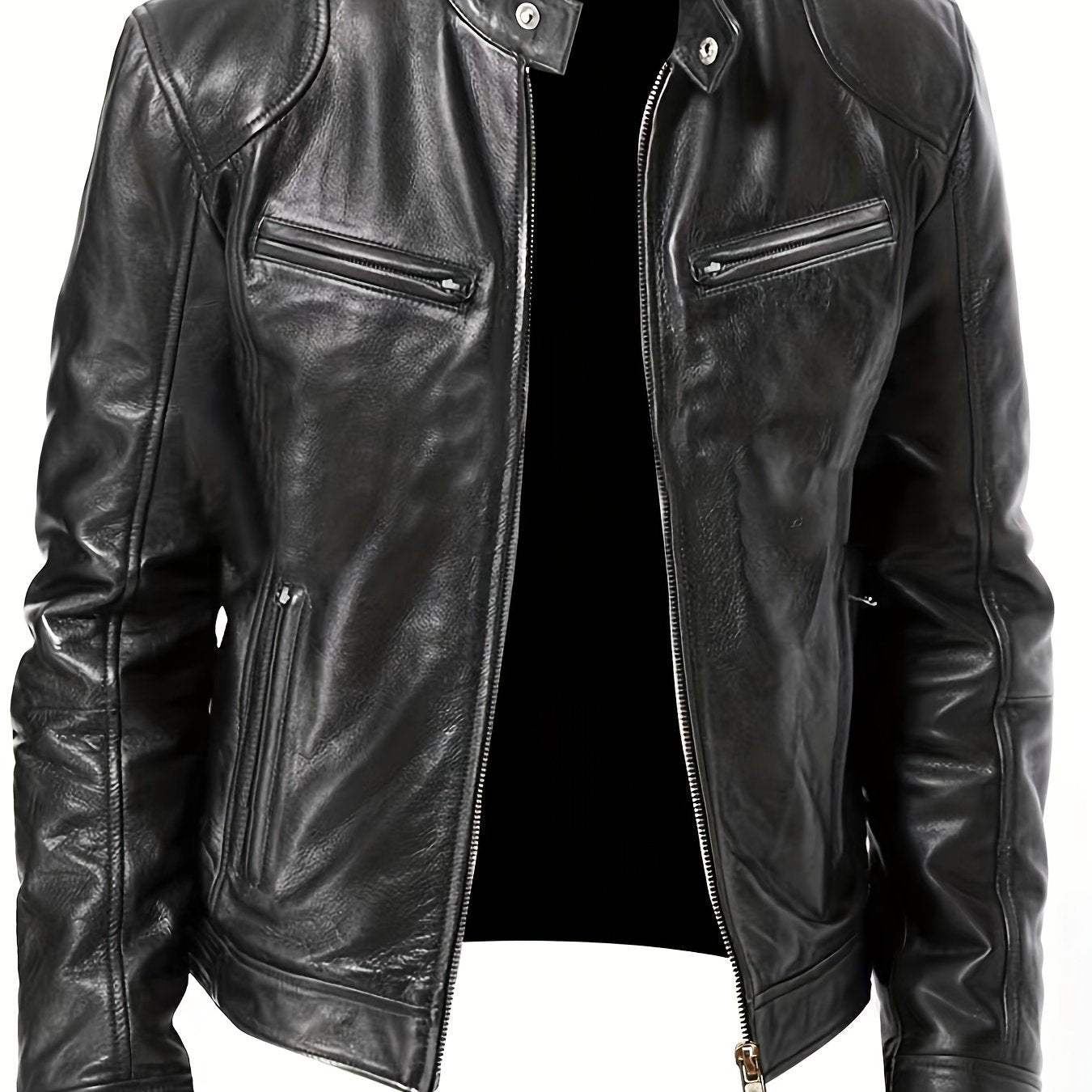 Stylish PU Biker Jacket Men's Casual Zip Up Faux Leather Jacket