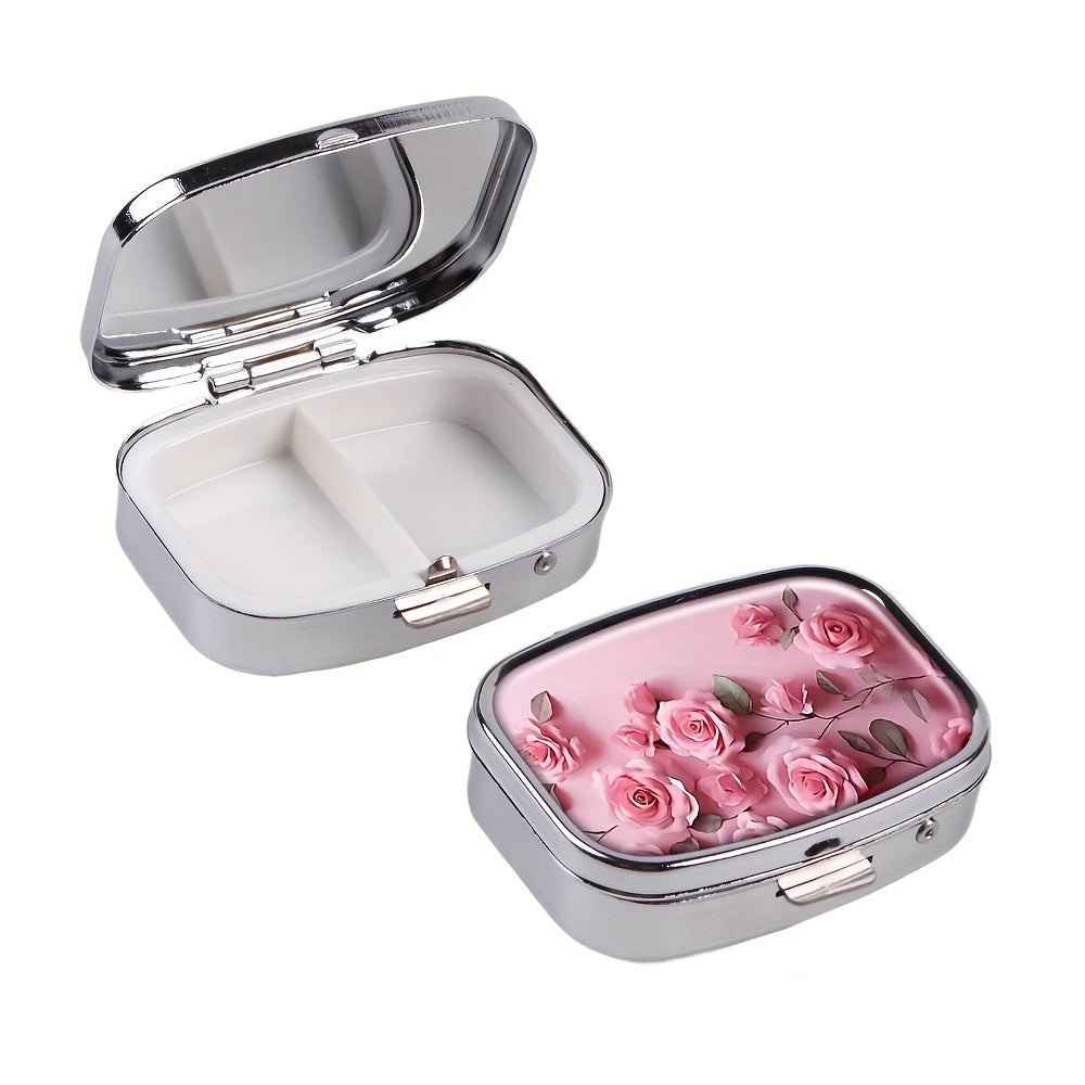 Rose Petal Pink Dual Compartment Pill Case - Travel Friendly Compact Design
