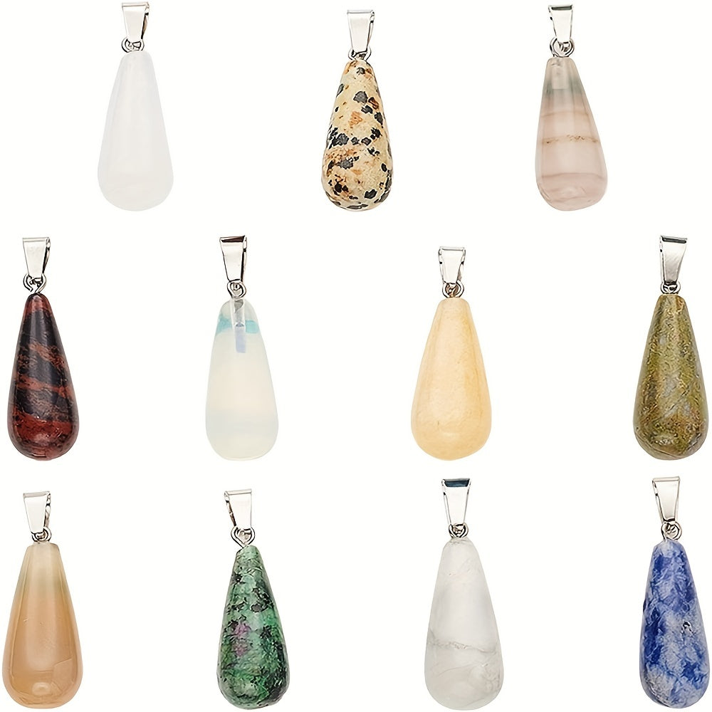 5pcs Stone Pendant Oval Long Tears Water Drop Chakra Charm Semi Precious Gemston