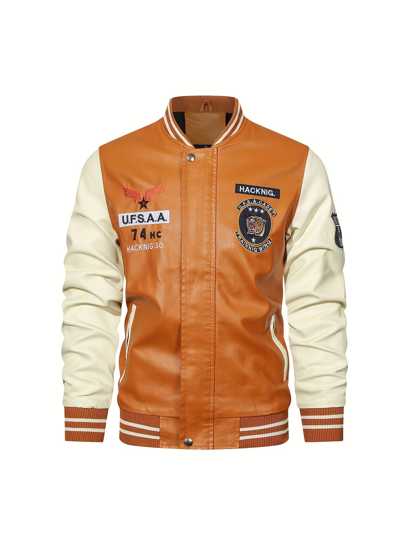 Men's Casual Zipper Baseball Collar PU Leather Jacket