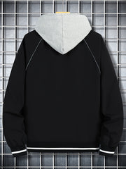 Bottom Stripe Varsity Jacket Men's Casual Baseball Collar Button Up Jacket