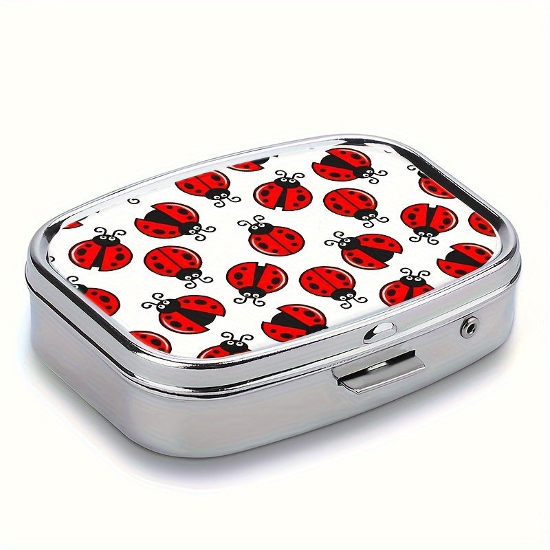 Mini Ladybug Pattern Pill Box Compact Organizer - Metal Medicine Case