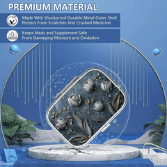 Floral 2D Relief Iron Pill Box 3 Compartment Portable Medication Organizer