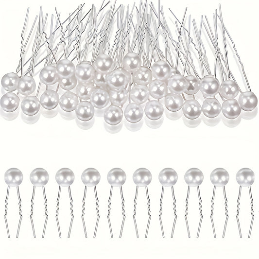 20pcs U Shaped Faux Pearl Hair Pins - Stylish Hair Clips for Wedding Party