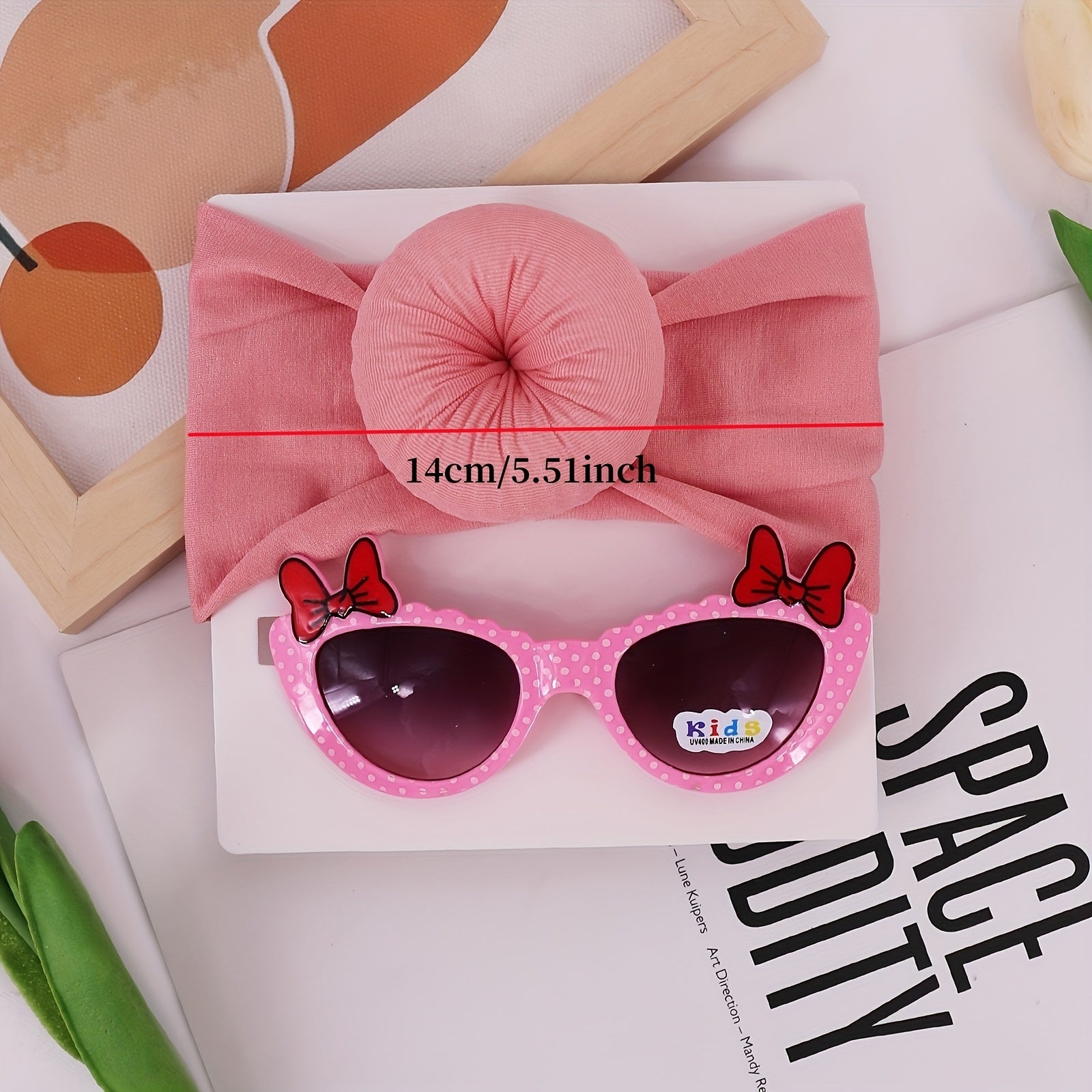 Kids Fashion Hair Accessories Set - Elastic Donut Headband & Glasses