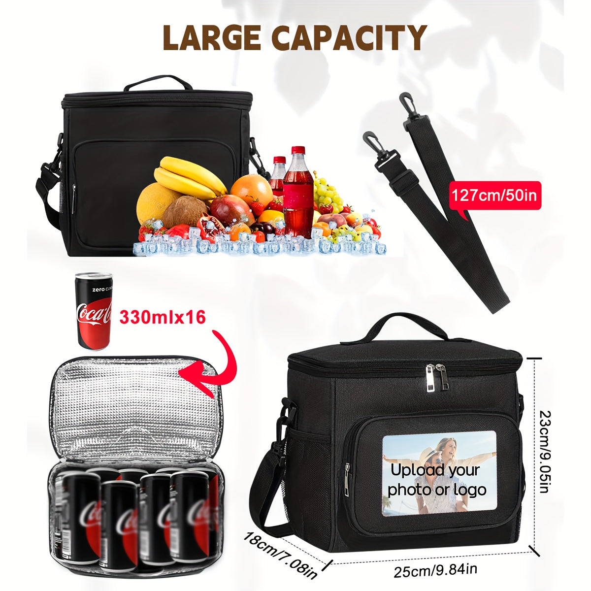 Custom Insulated Lunch Bag Personalized Name & Photo Shoulder Strap