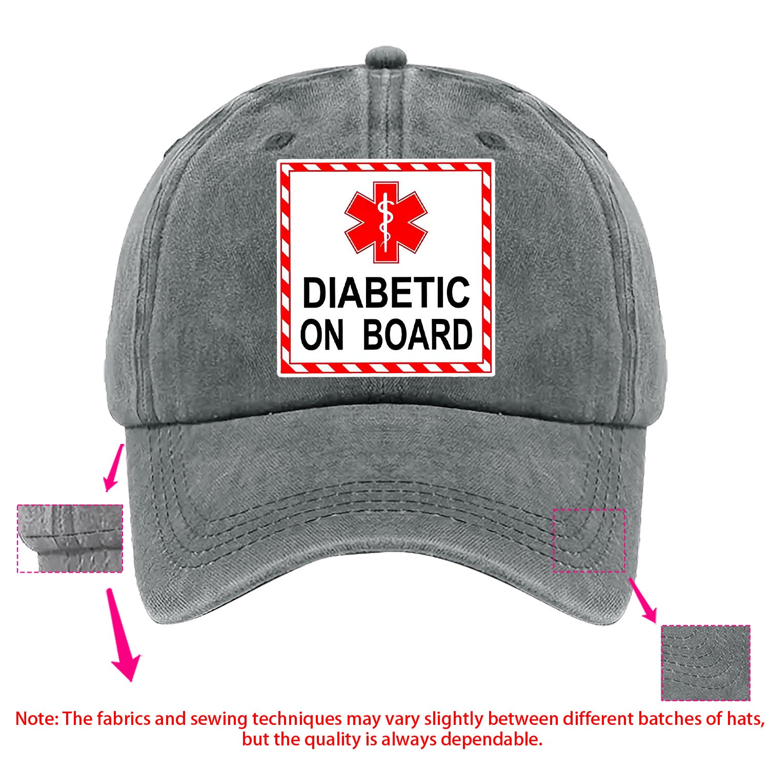 Diabetic Awareness Baseball Cap with Diabetic on Board Print