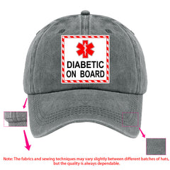 Diabetic Awareness Baseball Cap with Diabetic on Board Print