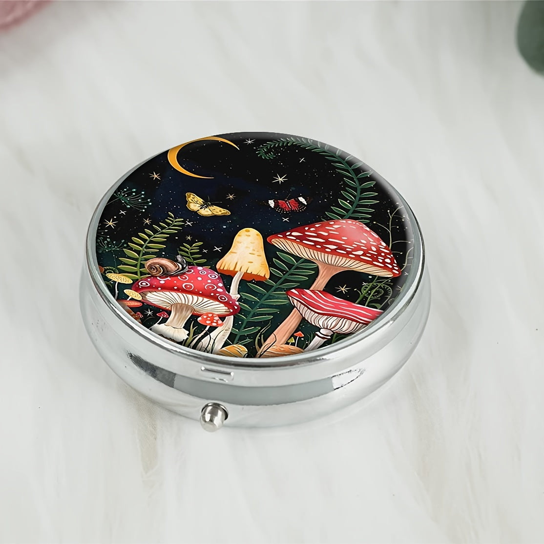 Mushroom Pill Box 3 Compartment Mini Travel Organizer Case
