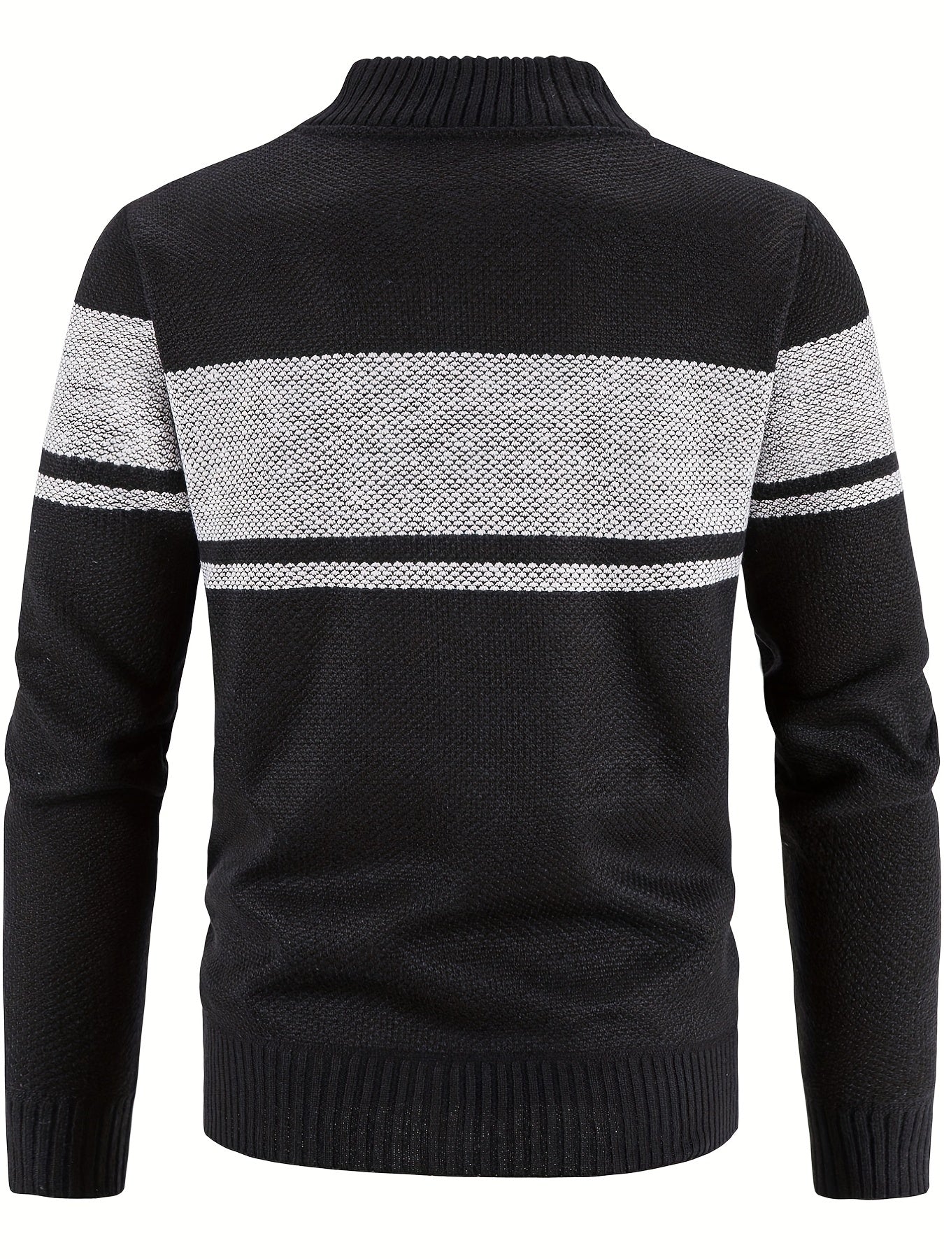 Men's Block Fleece Jacket Baseball Collar Zip Up Knitted Cardigan