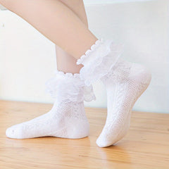 3 Pairs Girls Lace Ruffled Princess Socks