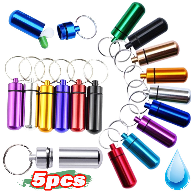 Mini Waterproof Aluminum Pill Box Medicine Case Container Bottle Holder Keychain