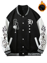 Men's Star Embroidery Varsity Jacket, Spring Fall School Baseball