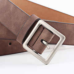 Square Metal Pin Buckle Women Leather Belt for Jeans