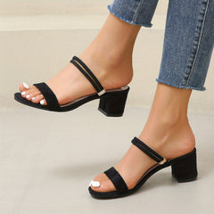 Women's Ankle Strap Sandals Round Open Toe Slip On Heels