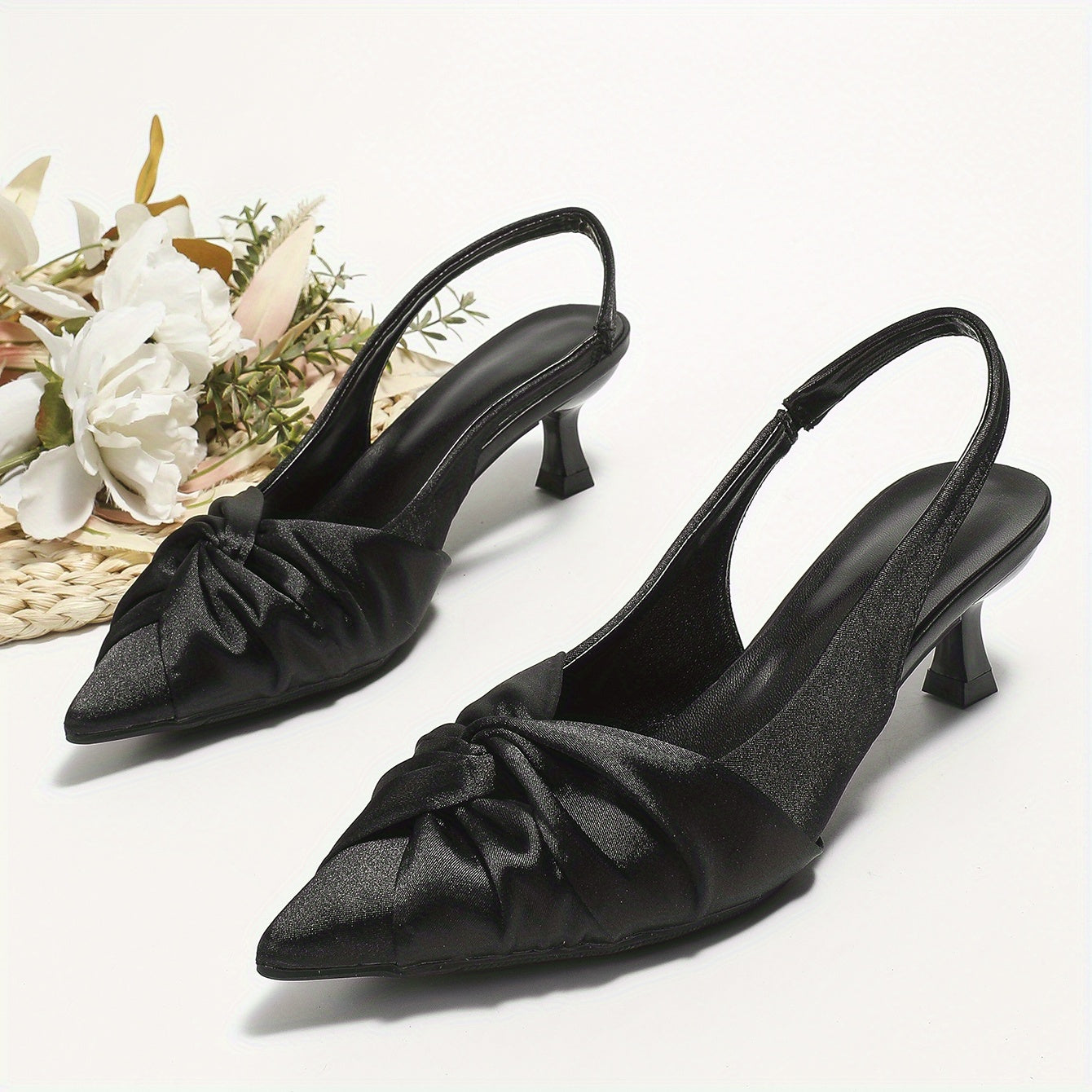 Women's Satin Twist Knot Kitten Heels Slingback Sandals