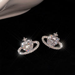 Zircon Love Planet Stud Earrings Women Girls Gift