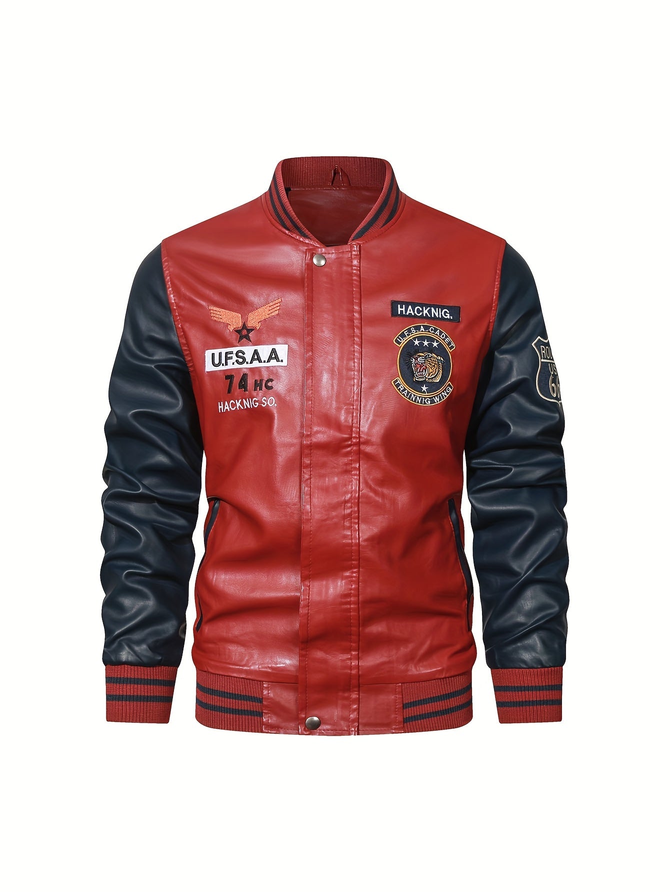 Men's Casual Zipper Baseball Collar PU Leather Jacket