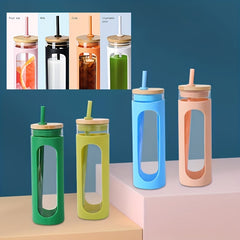 20oz Glass Water Tumbler with Straw and Sleeve Bamboo Lid Reusable Cup