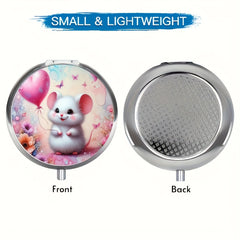 Metal Circular Medicine Box Balloon Hamster Pattern 3 Compartments