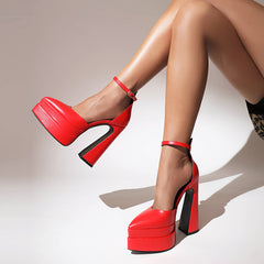 Women's Block Heels Point Toe Platform Pumps Sexy Dress Heels