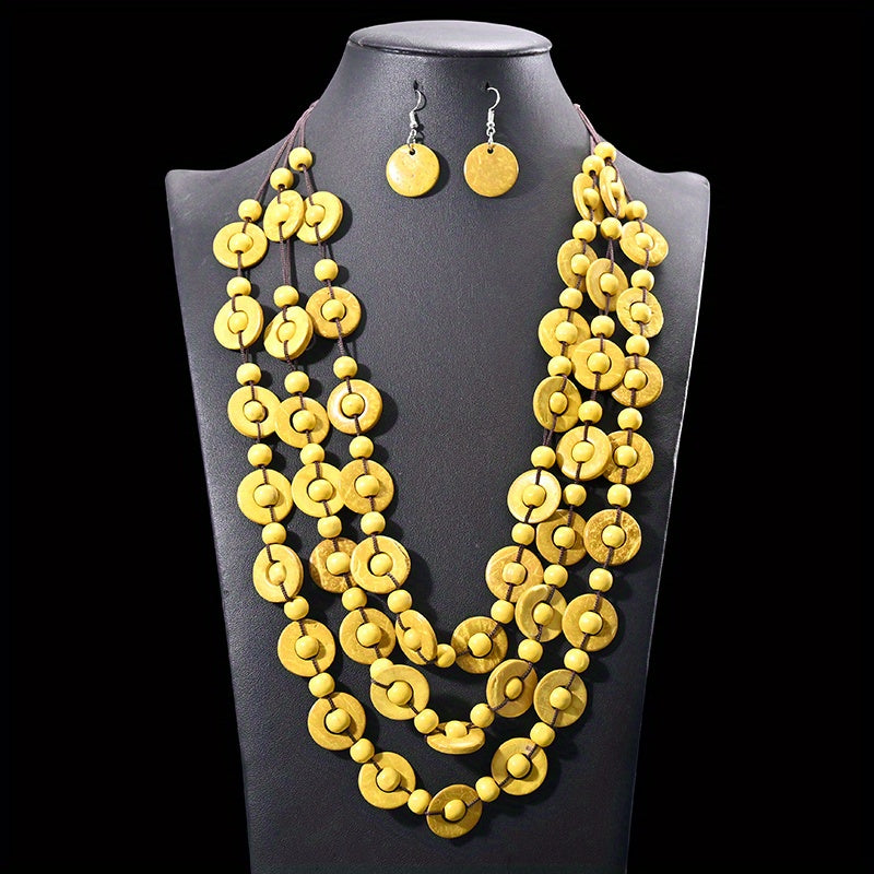 Boho Style Multilayer Necklace Set & Earrings
