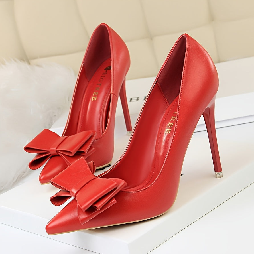 Women's Bowtie High Heel Pumps Pointed Toe Party Dress Heels