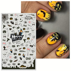 3D Halloween Nail Art Stickers Pumpkin Ghost Bat Witch Designs Self Adhesive Nai