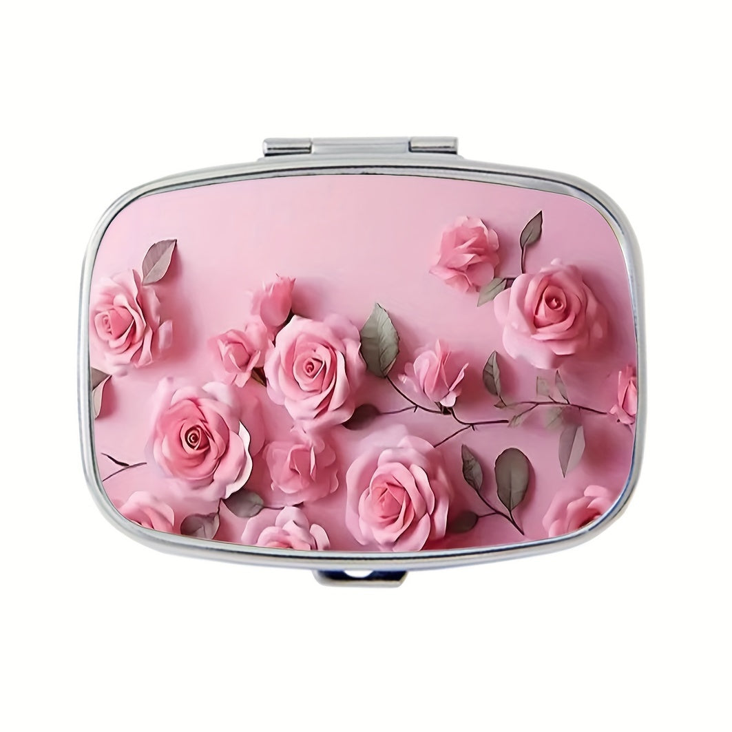 Rose Petal Pink Dual Compartment Pill Case - Travel Friendly Compact Design