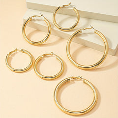 6 Golden Hoop Earrings Hip Hop Style Alloy Jewelry Female Gift Daily