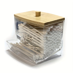 7 OZ Cotton Swab Holder Apothecary Jar With Wood Lids