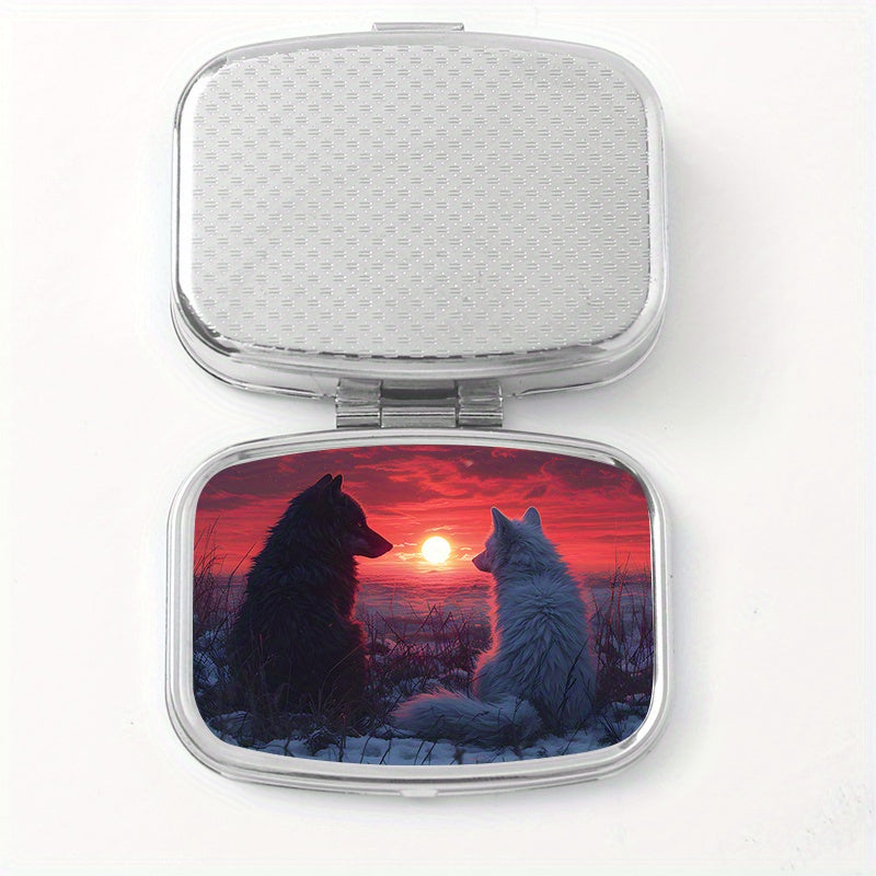 Dual Wolf Pill Organizer 2 Compartment Medicine Case Portable Metal Box