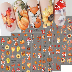Autumn Nail Art Stickers Fall Leaves Pumpkins Ghosts Mushrooms Sunflowers
