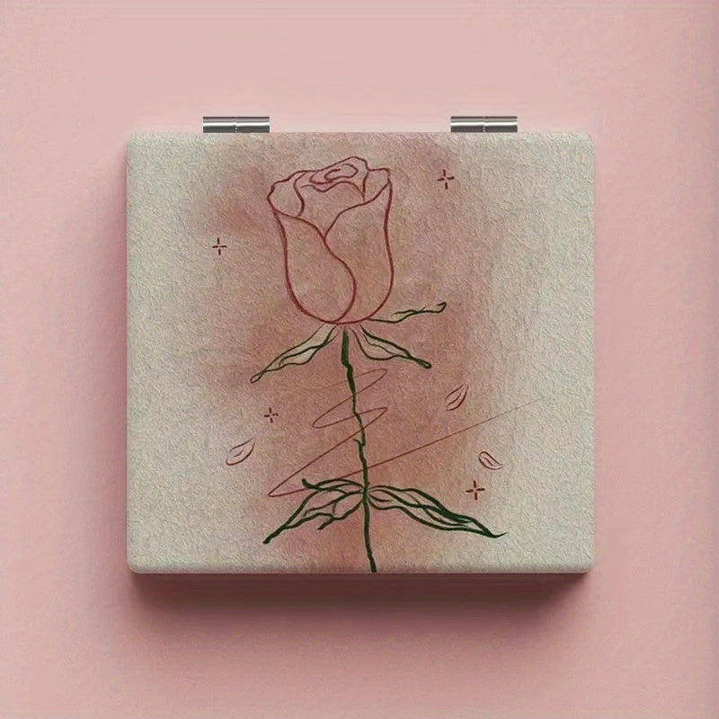 Tulip Pattern Compact Pocket Mirror Ideal for Traveling and Home Use