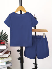 2 Boys Little Pattern T Shirts & Shorts Set Kids Summer Clothes