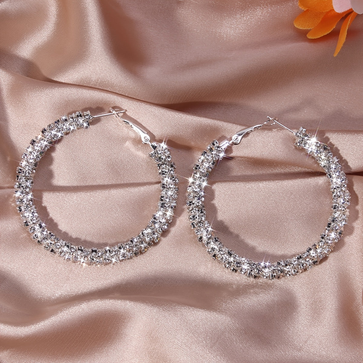Full Rhinestone Hoop Earrings Silver Plated Jewelry Party Gift 1Pair