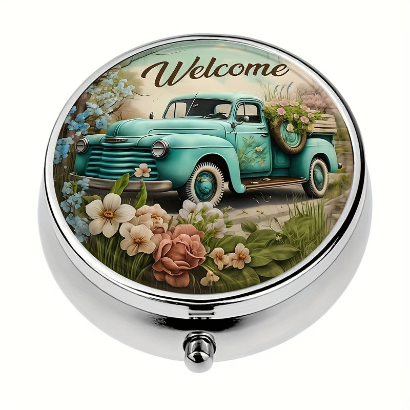 Vintage Car Pill Box Organizer for Purse and Pocket