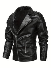 Men's PU Leather Lapel Zipper Jacket for Autumn/Winter