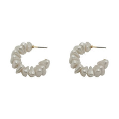 925 Silver Needle C Shaped Faux Pearl Earrings 18K Plated Jewelry