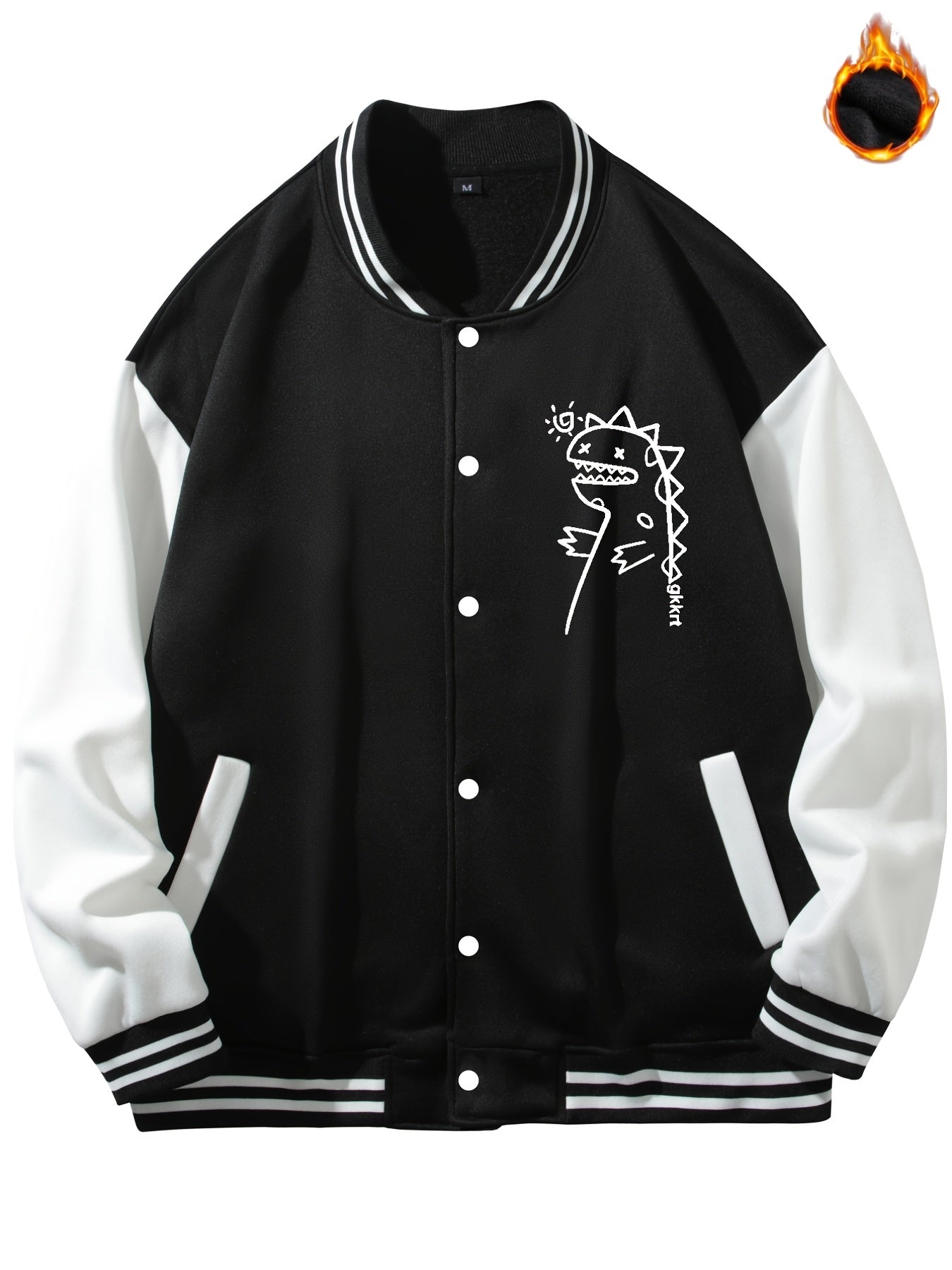 Dino Graphic Print Men's Baseball Jacket