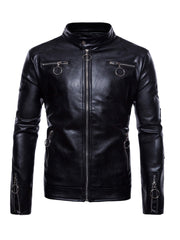 Men's Slim Fit PU Leather Jacket with Stand Collar