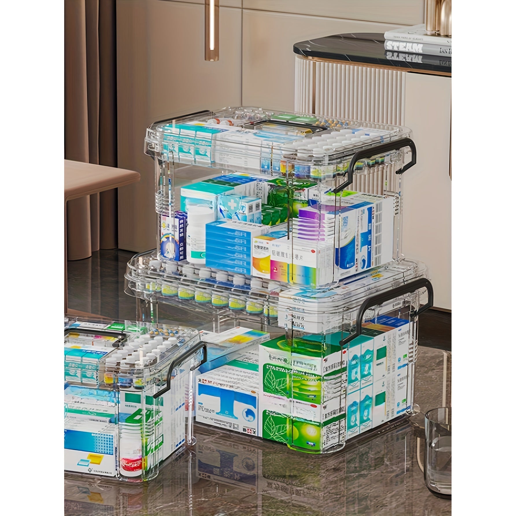 Clear Purpose Storage Box with Lid Waterproof Organizer for Medicine Large Cap