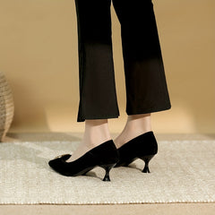 Women's Pointed Toe Kitten Heels with Metallic Buckle Decor