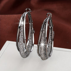 Twisted Hoop Earrings with Zircon Inlay for Pierced Ears