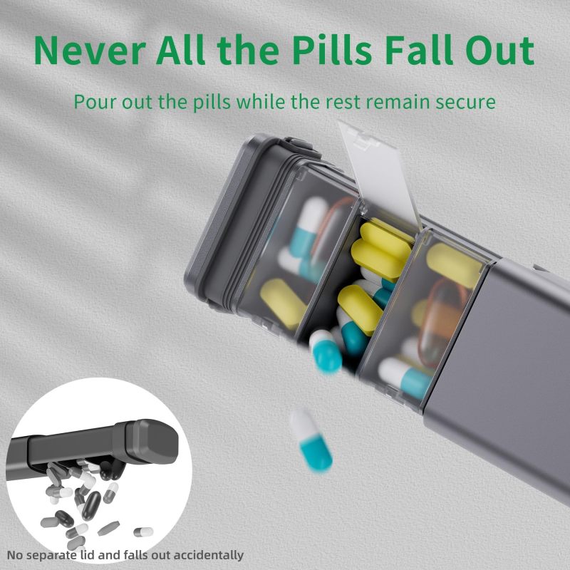 Kursoaya Steel Grey Metal Pill Organizer Large Capacity Travel Daily Pills