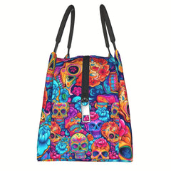 Colorful Skull Pattern Cooler Bag Halloween Leakproof Lunch Tote