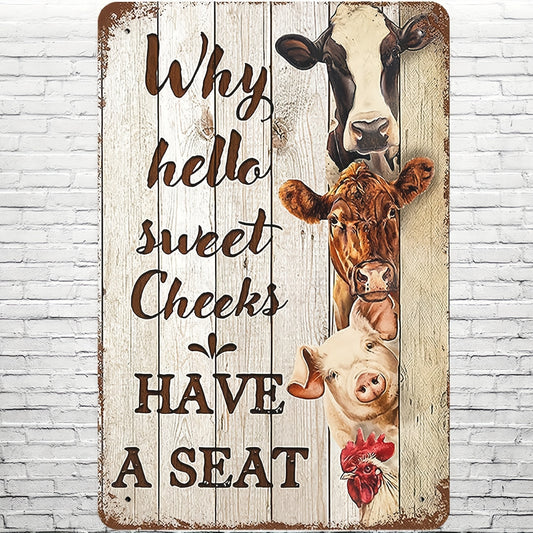 Vintage Metal Sign 20 X 30 Hello Sweet Cheeks Have A Seat Retro Wall Decor