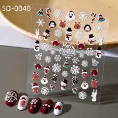 5D Embossed Snowflake Snowman Nail Art Stickers