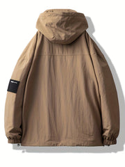 Men's Lightweight Hooded Windbreaker Jacket Casual Stand Collar Zip Up Coat